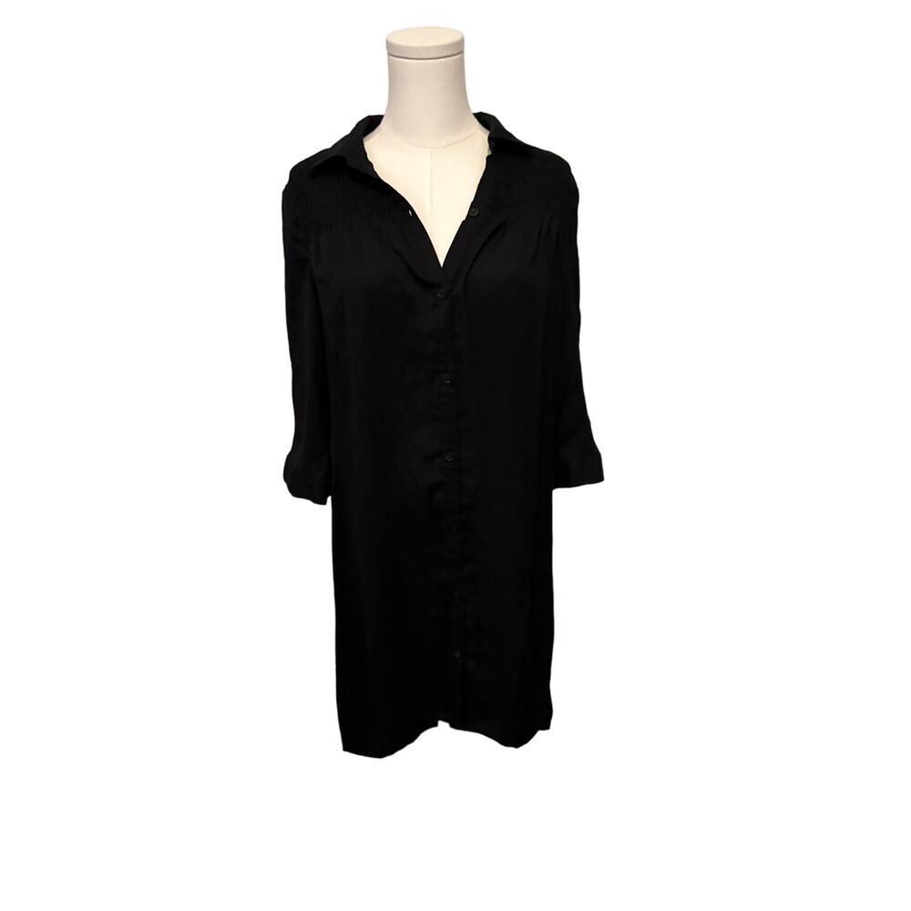 Simply Vera Wang Womens Smocked Shirt Dress Lightweight Size M Black witchy goth